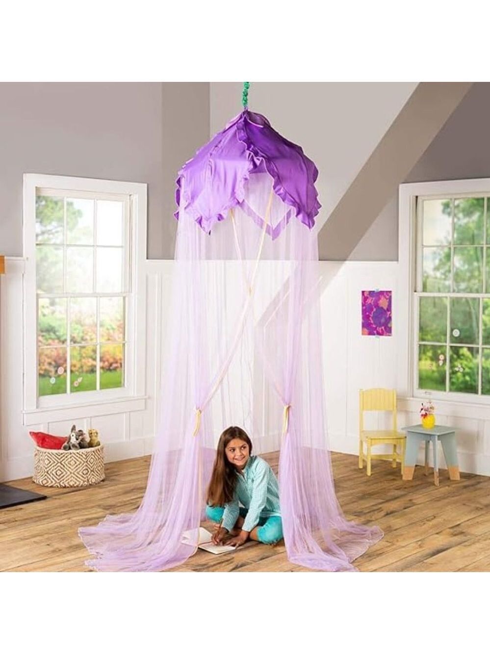 HearthSong 7′ Hanging Flower Canopy Tent – Play Nook, Two-tone Violet/Purple